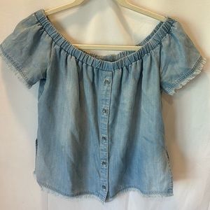 Bella Dahl | Women's Small | Blue BOHO Tencel Frayed Hem Button Down Shirt Top